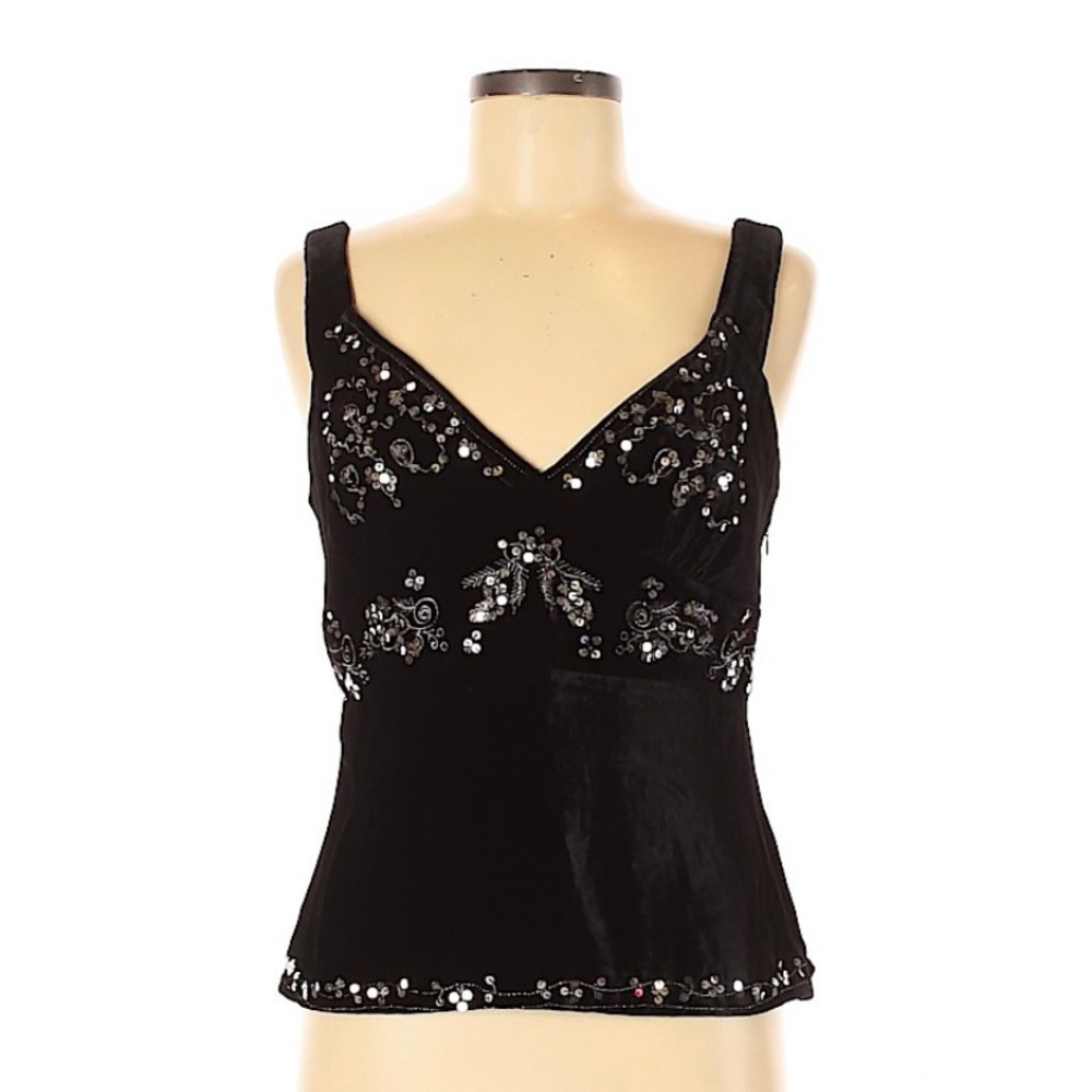 WD.NY size 8 silkblend black velvet embroidered cami top in excellent condition - Picture 1 of 7